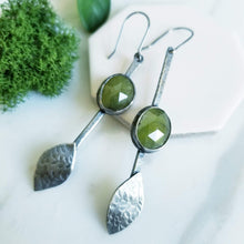 Load image into Gallery viewer, Rosecut Green Vessonite Earrings, Asymmetrical Sterling Silver Stick Earrings
