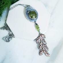 Load image into Gallery viewer, Forest Flora- Green Vessonite, Copper Fern, Sterling Silver Peridot Necklace
