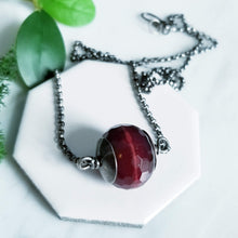 Load image into Gallery viewer, Red Faceted Agate Stone Sterling Silver Necklace Red Droplets
