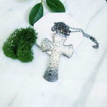 Load image into Gallery viewer, Faded Rose Roll printed Sterling Silver Cross Necklace
