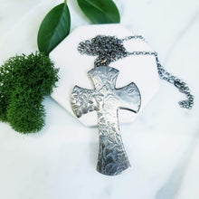 Load image into Gallery viewer, Faded Rose Roll printed Sterling Silver Cross Necklace
