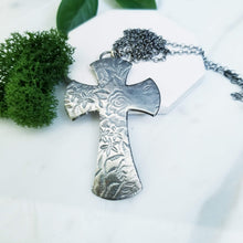 Load image into Gallery viewer, Faded Rose Roll printed Sterling Silver Cross Necklace
