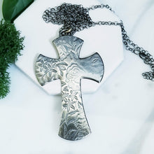 Load image into Gallery viewer, Faded Rose Roll printed Sterling Silver Cross Necklace
