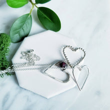 Load image into Gallery viewer, Heart Charms, Ruby Red Garnet Sterling Silver Necklace Valentine
