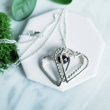 Load image into Gallery viewer, Heart Charms, Ruby Red Garnet Sterling Silver Necklace Valentine
