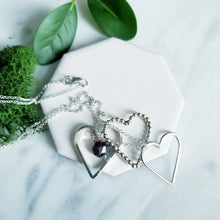 Load image into Gallery viewer, Heart Charms, Ruby Red Garnet Sterling Silver Necklace Valentine
