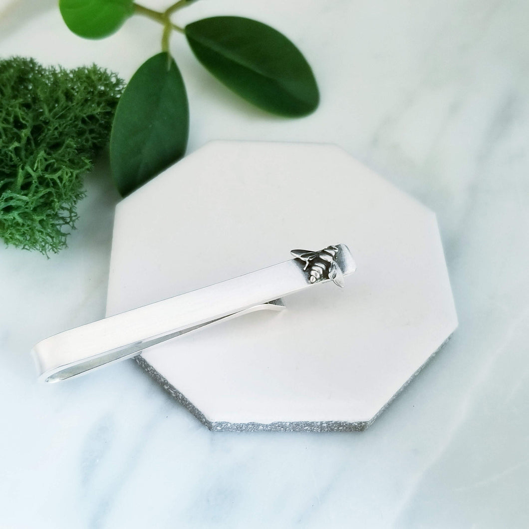 Sterling Silver Bee Tie Clip, Bee Tie Bar