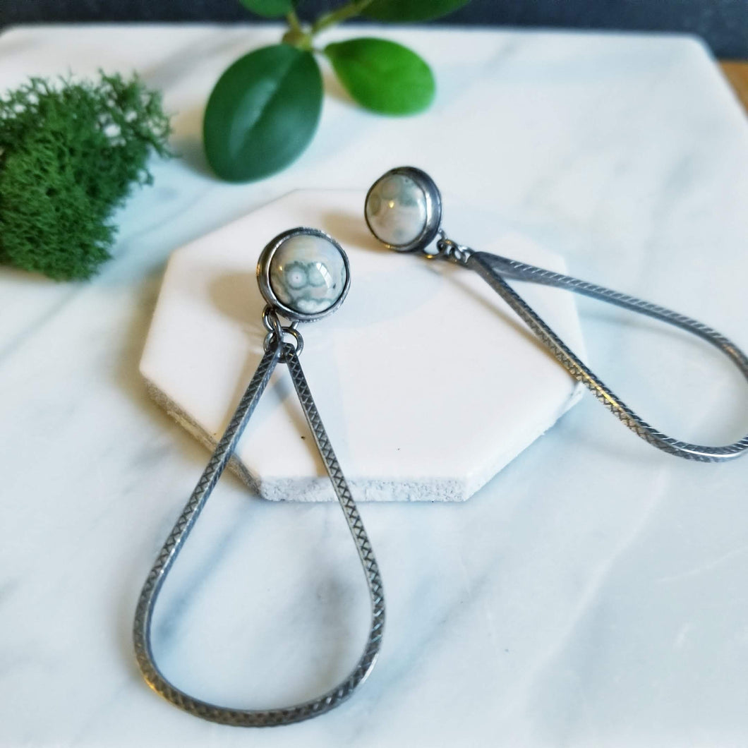 Green and Gray Ocean Jasper Teardrop Earrings