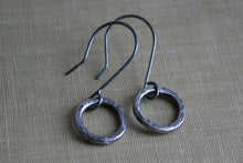 Load image into Gallery viewer, Rustic Sterling Silver Circle Drop Earrings Oxidized or Polished
