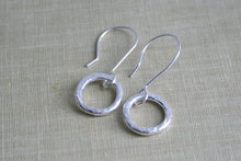 Load image into Gallery viewer, Rustic Sterling Silver Circle Drop Earrings Oxidized or Polished
