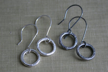 Load image into Gallery viewer, Rustic Sterling Silver Circle Drop Earrings Oxidized or Polished
