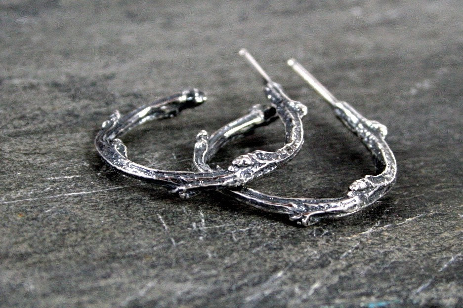 Elvish Sterling Silver Twig Hoop Earrings